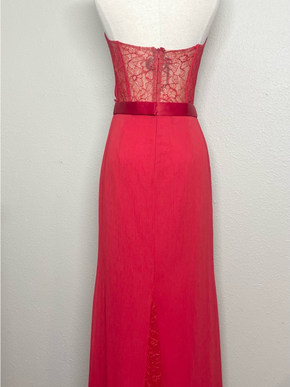 White by Vera Wang Red Strapless with sheer  Back Lace accent Evening Dress